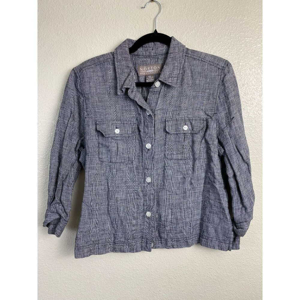 Norton McNaughton Womens Gray Linen Button-Up Shirt size XL Petite‎ 3/4 sleeve